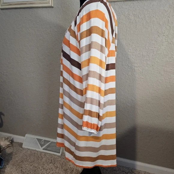 LuLaRoe Debra XL 16/18 Striped Fall Tunic Top Boho Pumpkin Spice Colors - Picture 2 of 7